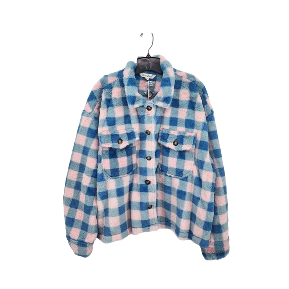 Davi + Dani Women's Gingham Button Front Fuzzy Jacket - L - Picture 1 of 7